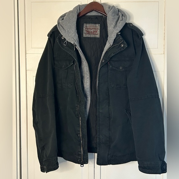 Levi's Other - Levi’s Men’s Size M Washed Cotton Black Denim Hooded Military Jacket